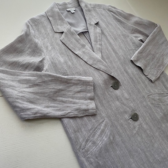 J. JILL Relaxed Pinstripe Linen Vertical Gray & White Jacket Cardigan Size M - Picture 6 of 16